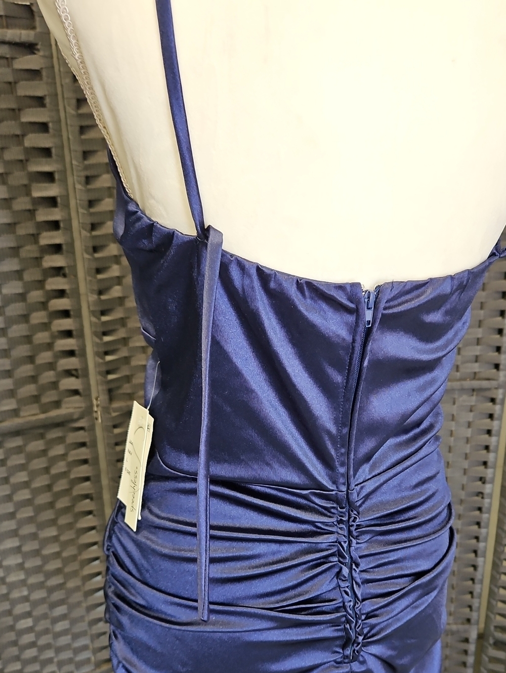 Size L Jr. 9-11-13 navy high shine ruched bodycon dress by Speechless NWT - Picture 8 of 13
